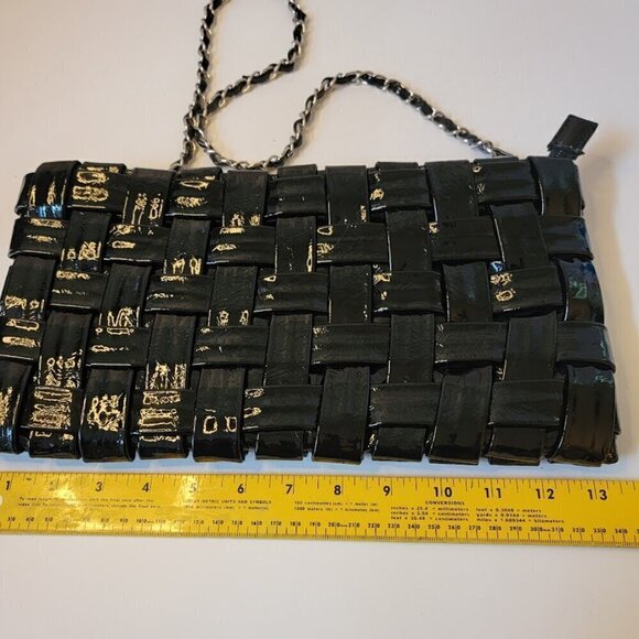 Woven Patent Leather Clutch with Shoulder Chain - Picture 5 of 7